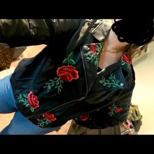 Torrid Black Studded Faux Leather Rose Jacket